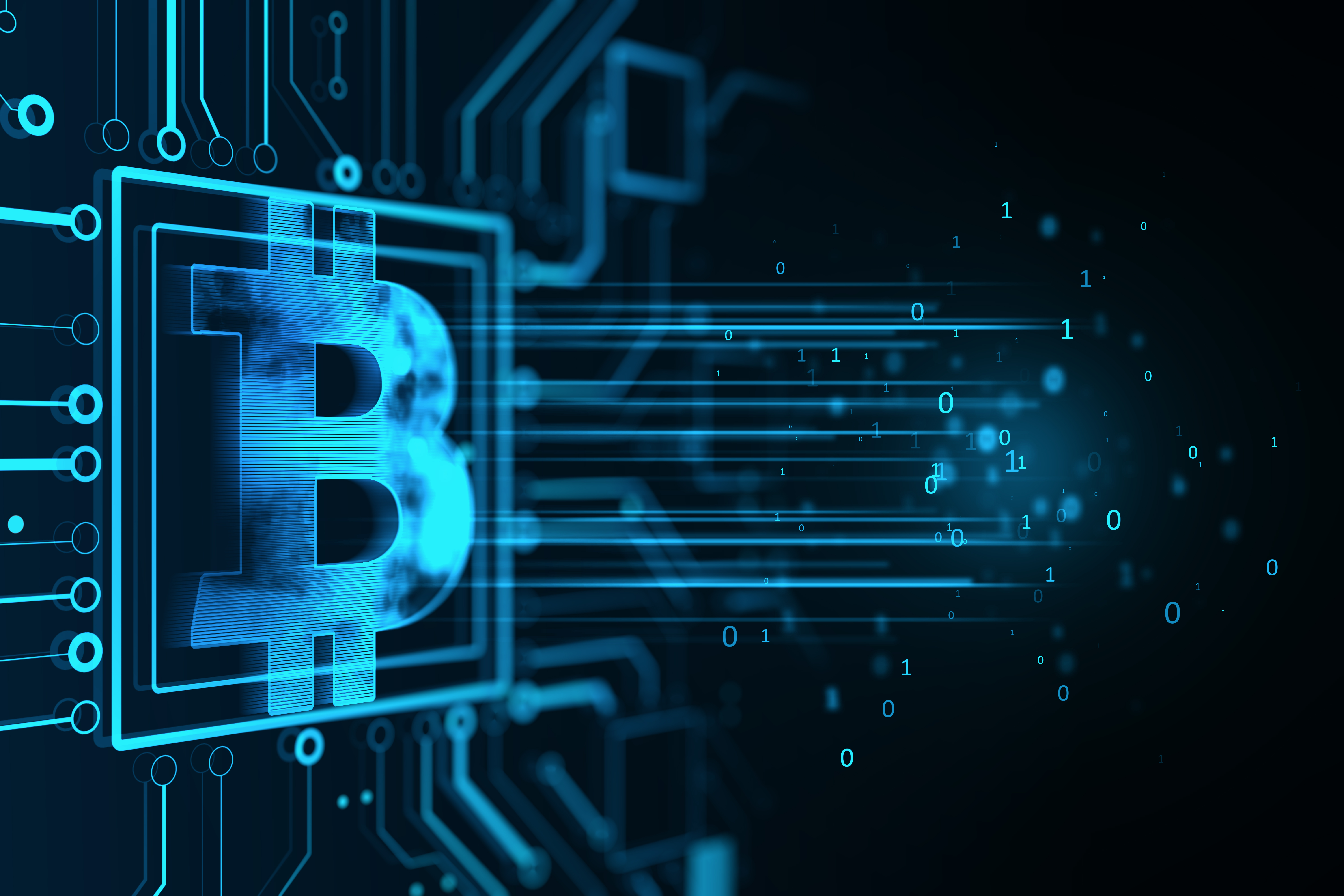 digital-money-cryptocurrency-exchange-concept-with-digital-blue-bitcoin-icon-microcircuit-dark-technological-background-3d-rendering