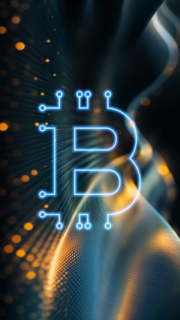 neon-bitcoin-icon-digital-data-vertical-background-flow-business-process-financial-information