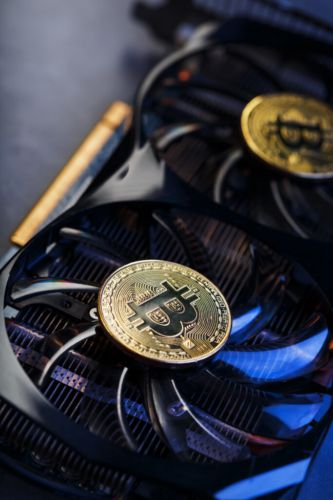 video-card-with-gold-coin-bitcoin-cooler-close-up